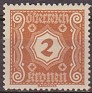 Austria - 1922 - Numbers - 2 - Brown - Numbers - Scott J104 - 0
